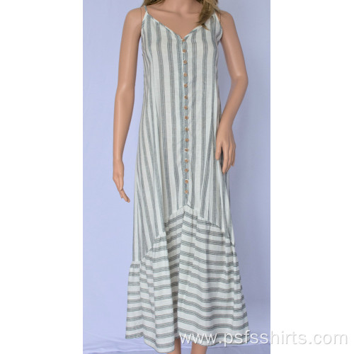 Women Pleated Dress with Striped Hem